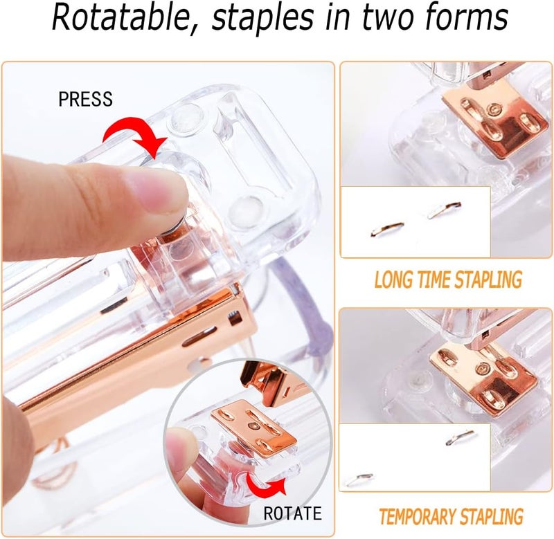 Famassi Rose Gold Office Supplies and Accessories, Acrylic Stapler, Staple Remover, Tape Holder, Ballpoint Pen, Scissor, Binder Clips, Staples, Phone Holder, Ruler, Transparent Glue and 300 Notes - Image 3
